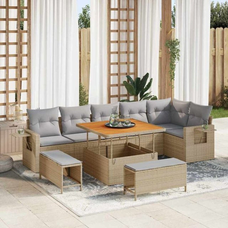 Vidaxl Garten-Sofa-Set aus Poly-Rattan in Beige mit 9 Teilen und höhenverstellbarer Funktion - Bild 1