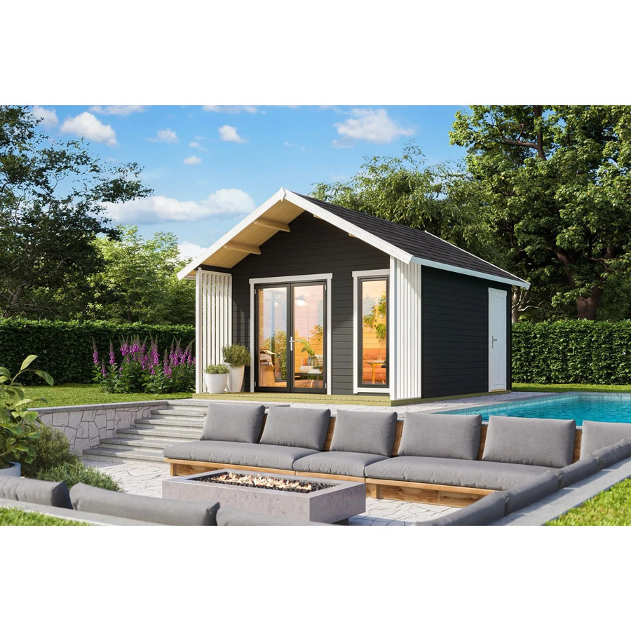 Lasita Blockbohlenhaus Murano Maja in Grau mit Satteldach, B/H/T: 448,5 x 330,6 x 520 cm - Bild 2