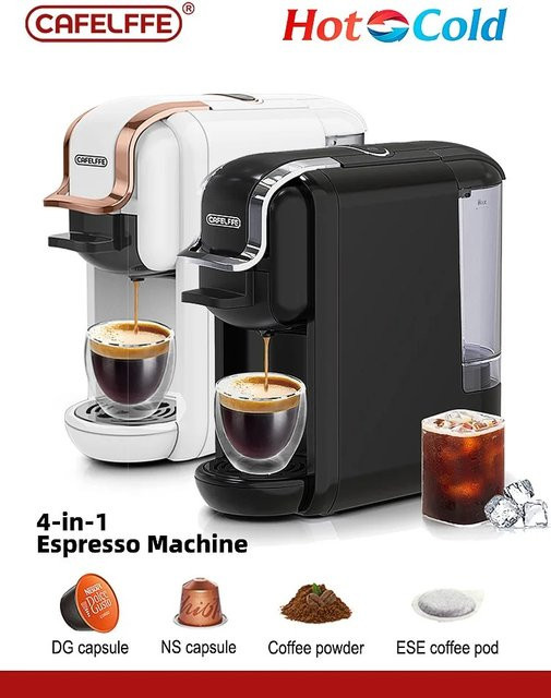Cafelffe 4-in-1 Kaffeemaschine in Weiß für Nespresso-Kapseln, Dolce Gusto, ESE-Pods und gemahlenen Espresso mit 19 Bar Druck für Heiß- und Kaltgetränke - Bild 1