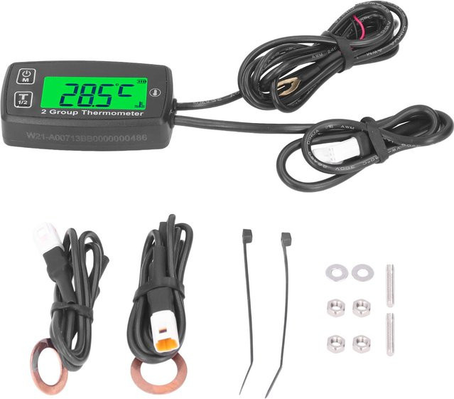 KaiSai Zweikanal-LCD-Digitalthermometer zur Motortemperaturanzeige mit grüner Hintergrundbeleuchtung in Schwarz - Bild 1