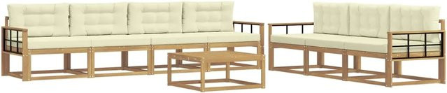 vidaXL Outdoor-Sofagarnitur aus Akazienholz mit 7-teiligem Set und Kissen in Weiß und Beige - Bild 1