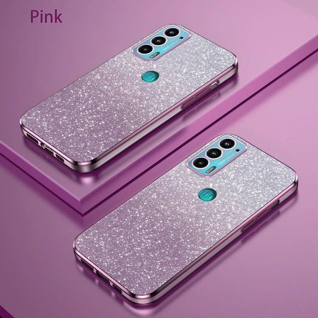 Luxus Handyhülle mit Farbverlauf-Glitter-Beschichtung für Motorola Moto Edge 20 30 G8 G9 Play Plus E7 E20 E6S E22 E32 E13 in Transparent Pink - Bild 1