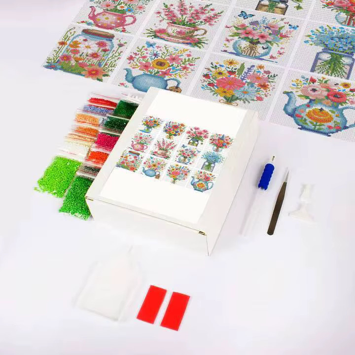HUACAN 12er Set Runde Mosaikvasen mit Sonnenblumen-Motiv und Mini-Diamantgemälde in Multicolour zur modernen Heimdekoration - Bild 2