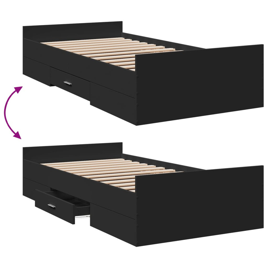 vidaXL Bettgestell mit Schubladen Schwarz aus Holzwerkstoff modern B/T/H: 80-90 x 190/200 cm - Bild 6