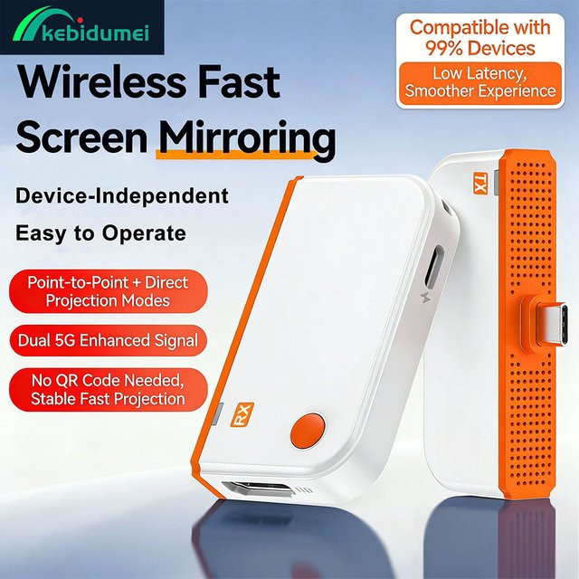 Kebidumei Kabelloser HDMI-Extender Adapter mit USB-C Typ C Video-Sender und -Empfänger für PC und TV Monitor, Orange, Reichweite 50m - Bild 1