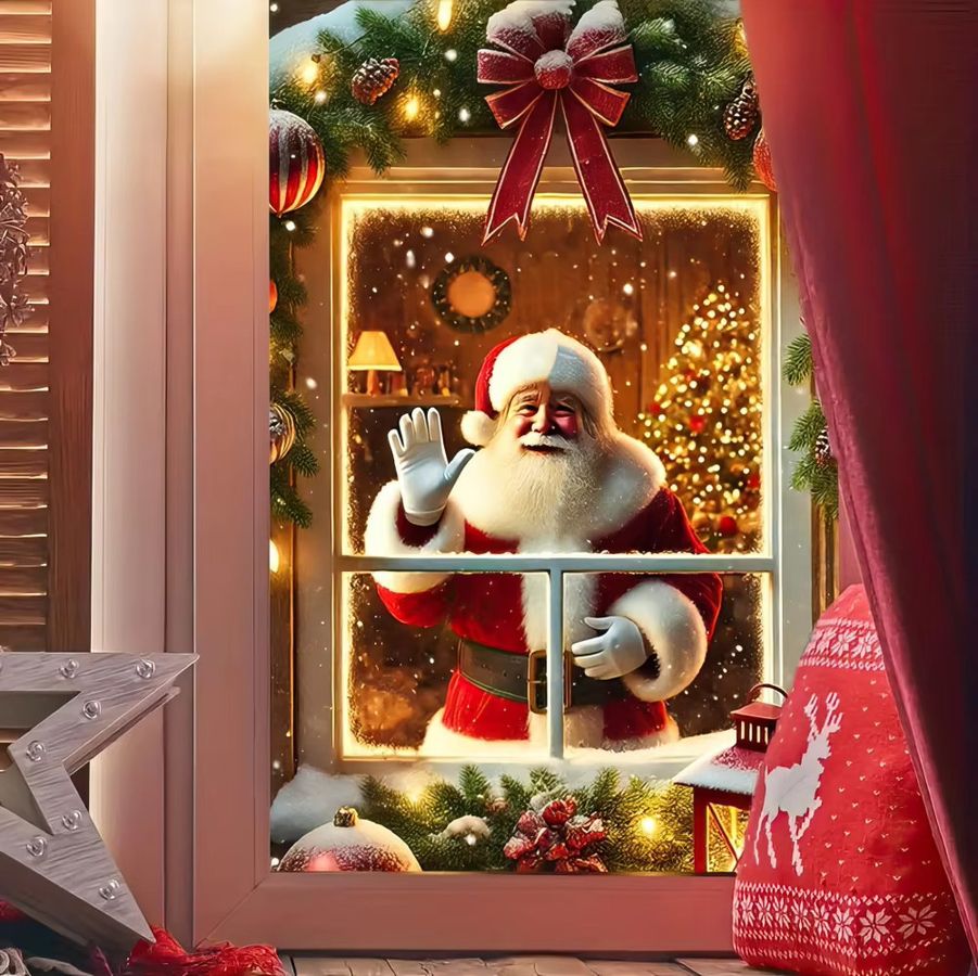 VIKAMA Weihnachts-Fensterdekoration mit festlichen Weihnachtsmann-Bannern für Innen und Außen - Bild 3