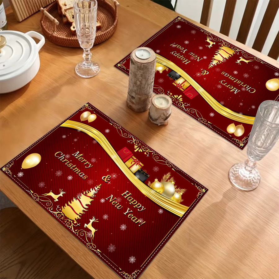 VIKAMA Weihnachts-Tischsets aus Leinen in Rot, rechteckig, B: 40 cm, T: 30 cm - Bild 4