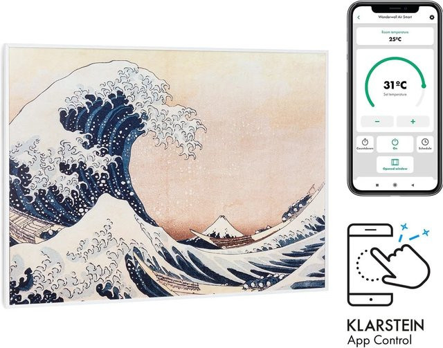 Klarstein Wonderwall Air Art Smart Infrarotheizung mit App-Steuerung und Motiv Welle in Weiß, B: 80 cm, H: 60 cm, 500 W - Bild 1