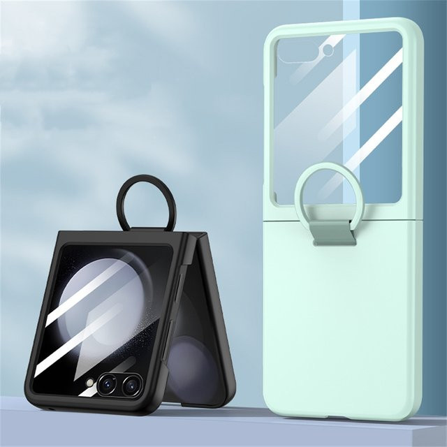 Stoßfeste mattierte Glas-Schutzhülle mit Ring für Samsung Galaxy Z Flip 8 7 6 5 5G und Z Fold 5 in Grün - Bild 1