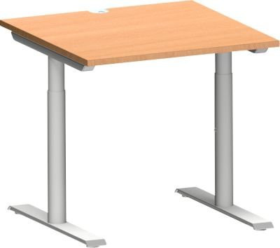 Schäfer Shop Genius Schreibtisch MODENA FLEX höhenverstellbar mit T-Fuß-Rundrohr, Farbe Buche/Weißalu, B: 80 cm, T: 80 cm - Bild 1