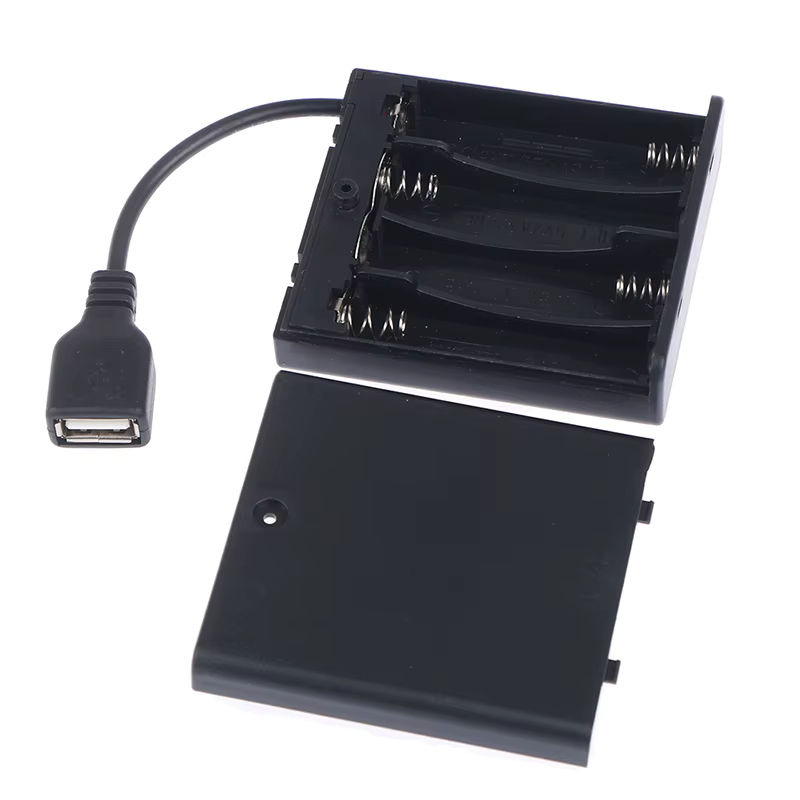 USB-Batteriekasten für 4 x AA Batterien mit Schalter und Abdeckung in Schwarz für 5 V LED-Streifenlichter - Bild 5