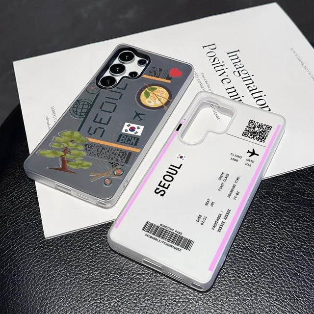Samsung Handyhülle Flugticket Design für Galaxy S25 S24 S23 Ultra Jelly Clear Case Transparent Weiches TPU Stoßfeste Hülle - Bild 1