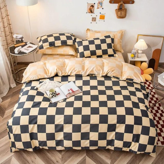 3-teiliges Bettwäsche-Set Binchi Outdoor Product aus Mikrofaser, Schwarz-Weiß Kariert, B/H: 140 x 200 cm - Bild 1