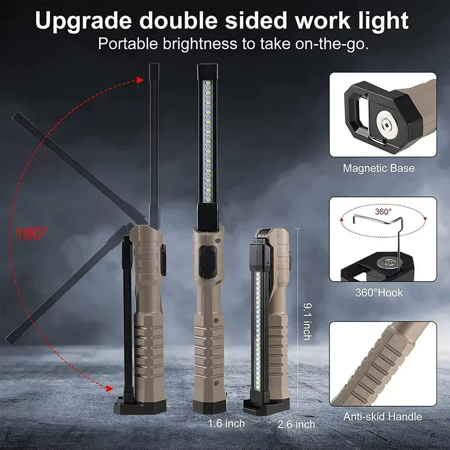 XIWANGFIRE Wiederaufladbarer LED-Arbeitsscheinwerfer mit COB-Licht, zusammenklappbare Taschenlampe mit Magnetfuß und 360 Grad Drehung in Schwarz - Bild 5