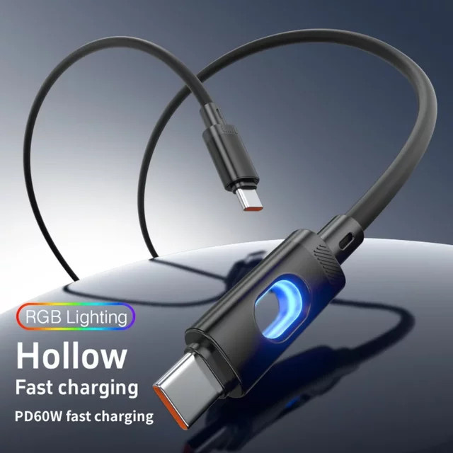60 W USB Typ C auf Typ C Schnellladegerät und Datenkabel mit LED-Anzeige in Schwarz - Bild 1