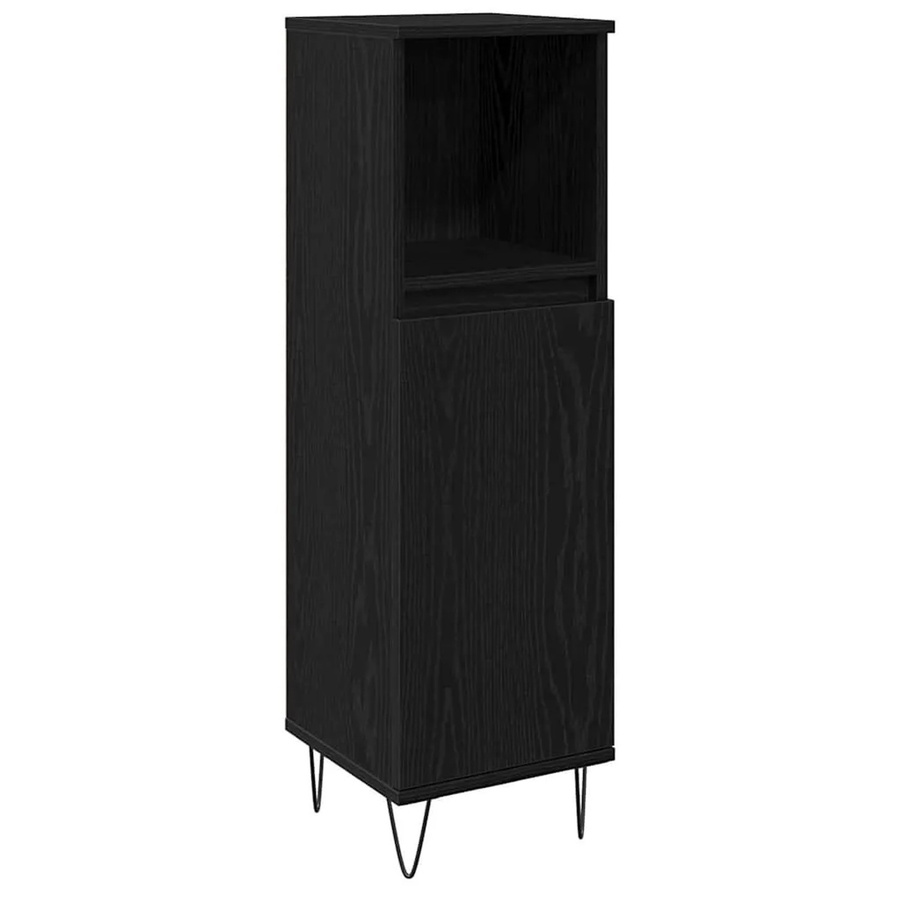 vidaXL Badezimmerschrank in Schwarz und Eichen-Optik mit Tür, B/T/H: 30 x 30 x 100 cm - Bild 2