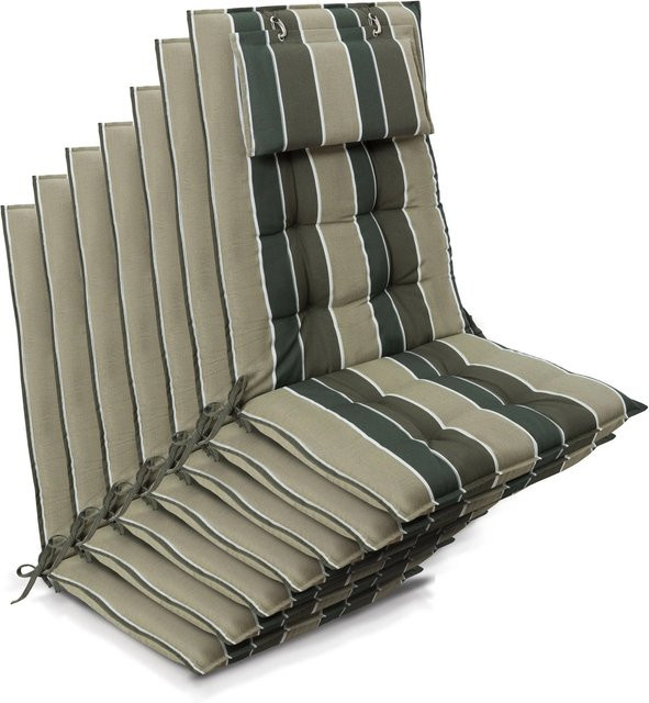 Beautissu 7er Set Sun-HL Hochlehner Auflage Grün-Gestreift, B/T/H: 120 x 50 x 8 cm - Bild 1