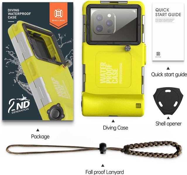 Professionelle wasserdichte Unterwasser Handyhülle für Samsung S26 S25 S24 S23 Ultra und iPhone 17 16 15 Pro Max, gelb, bis 15m Tauchtiefe - Bild 1