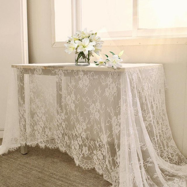 Rechteckige Tischdecke aus Spitze von chenxiaogang im Vintage-Stil mit floraler Bestickung, Farbe: Weiß, B x L: 150 x 300 cm - Bild 1