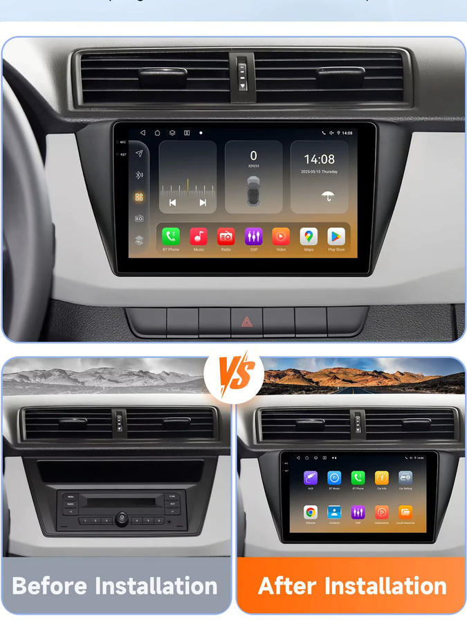 Hizpo Android 14 Autoradio für Skoda Fabia 3 III 2015-2019 mit Qualcomm Snapdragon 6115 8Core, 2Din Multimedia System mit GPS und 4G, Carplay, Schwarz - Bild 4