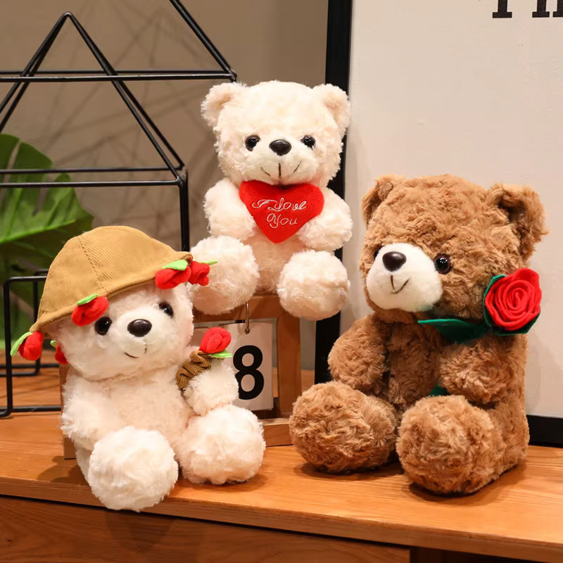 Bär Plüsch Spielzeug, Rotes Herz, Rose, Puppe - Bild 1