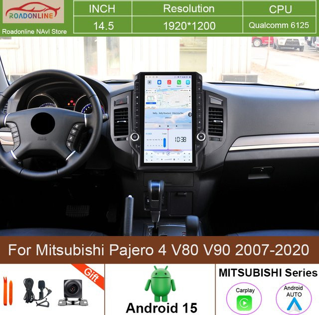 Roadonline 14,5 Zoll Autoradio Stereo Multimedia mit GPS Navigation und 4G für Mitsubishi Pajero 4 V80 V90 2007-2020 in Schwarz - Bild 1