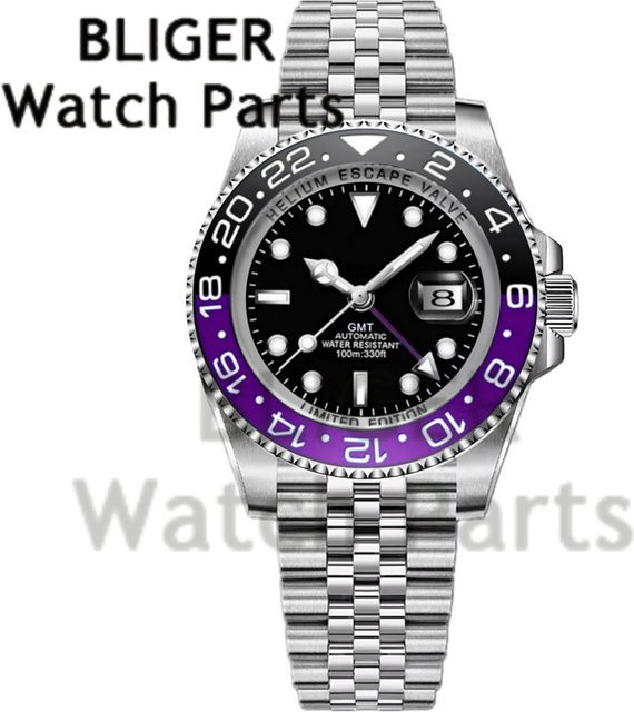BLIGER Armbanduhr, GMT, Edelstahl, Schwarz, 40 mm, Herren - Bild 1