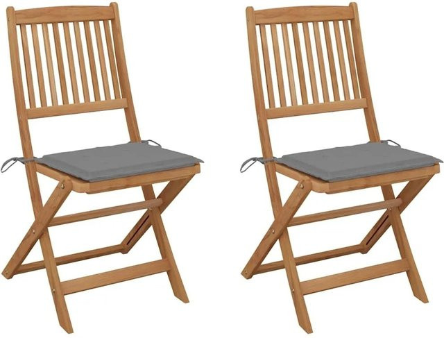 vidaXL Set aus 2 klappbaren Gartenstühlen aus Akazienholz mit Kissen in Braun und Grau - Bild 1