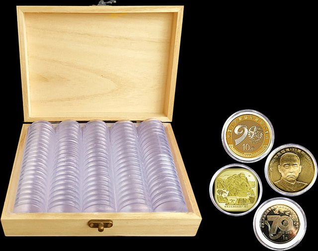 100 Stück Holz Münzboxen für Münzkapseln zum Schutz und zur Lagerung, Braun, Durchmesser: 30 mm - Bild 1