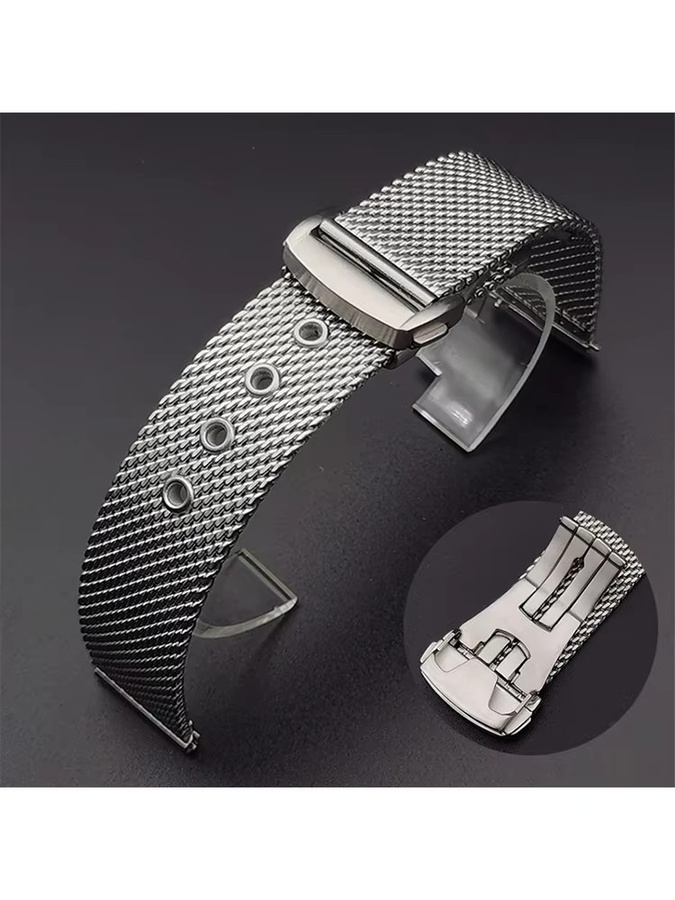 olevo Uhrenarmband Edelstahl, Mesh, Silber, Herren, 20 mm, 22 mm - Bild 4