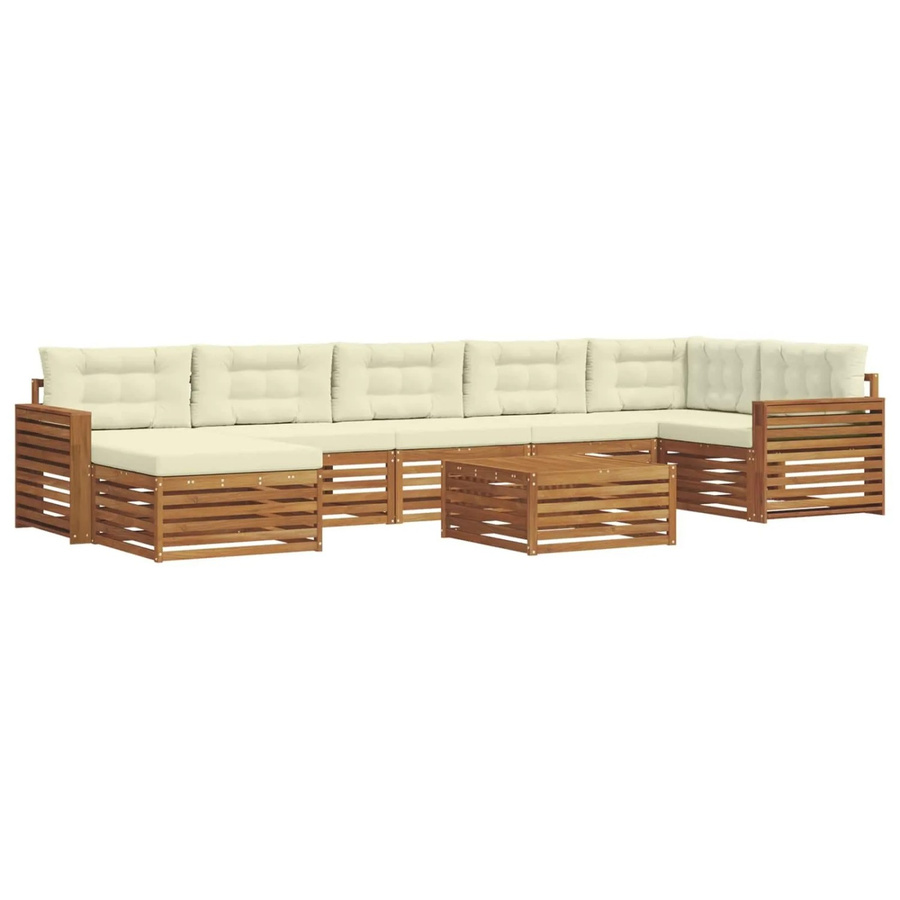 vidaXL Sofagarnitur 8-teilig aus Massivholz Akazie in Natur und Creme/Beige, U-Form mit abnehmbaren wetterfesten Polstern - Bild 2