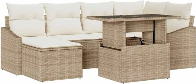 vidaXL Garten-Sofa-Set aus Polyrattan in U-Form mit 7-teiligem Zubehör, Beige und Creme - Bild 1