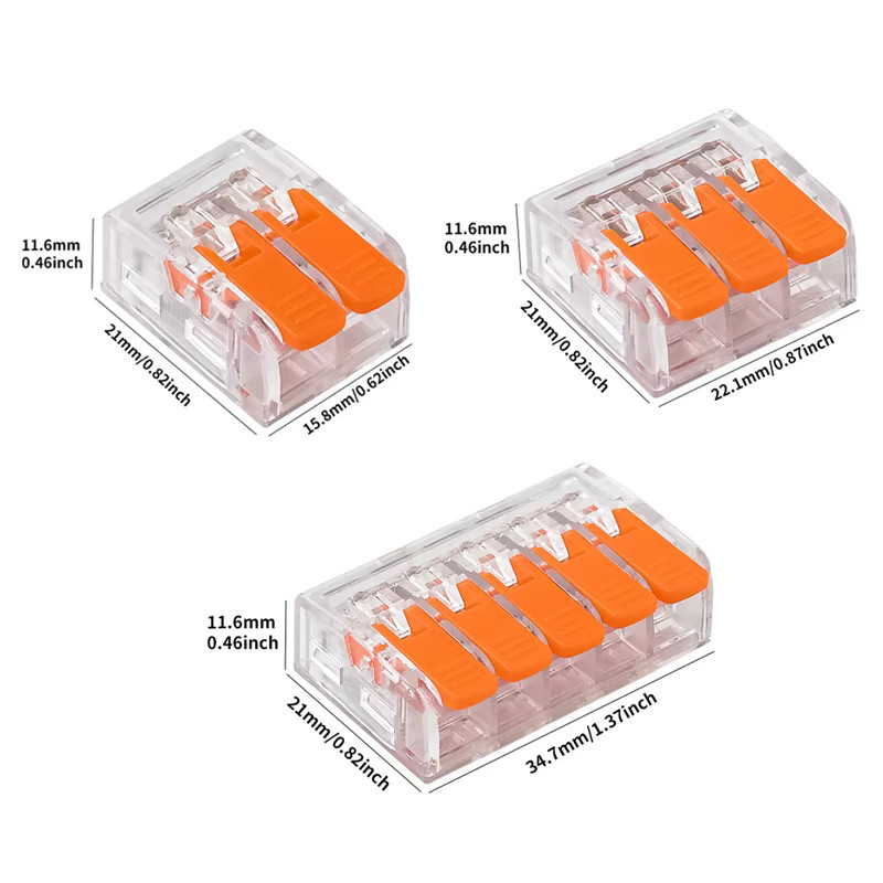 JINH Mini Schnellhebel-Terminalblöcke für elektrische Spleißverbindungen, Universal-Klemmen für LED und Beleuchtung, 2/3/5 Ports, transparent, 0,2-6mm2 - Bild 2