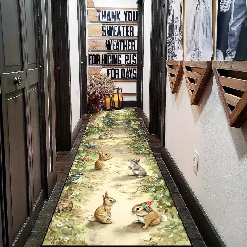 VIKAMA Forest Rabbit Läufer-Teppich mit Tiermotiv, rutschfest und verschleißfest, mehrfarbig, für Küche und Flur - Bild 3