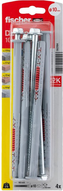 Fischer Langschaftdübel DuoXpand FUS Beton mit Sechskantschraube und U-Scheibe, Durchmesser: 10 mm, Länge: 160 mm, 4 Stück - Bild 1