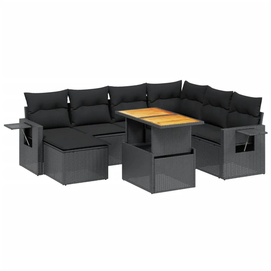 vidaXL 8-teilige Garten-Sofagarnitur aus Poly-Rattan und Akazienholz in Schwarz mit Kissen - Bild 2