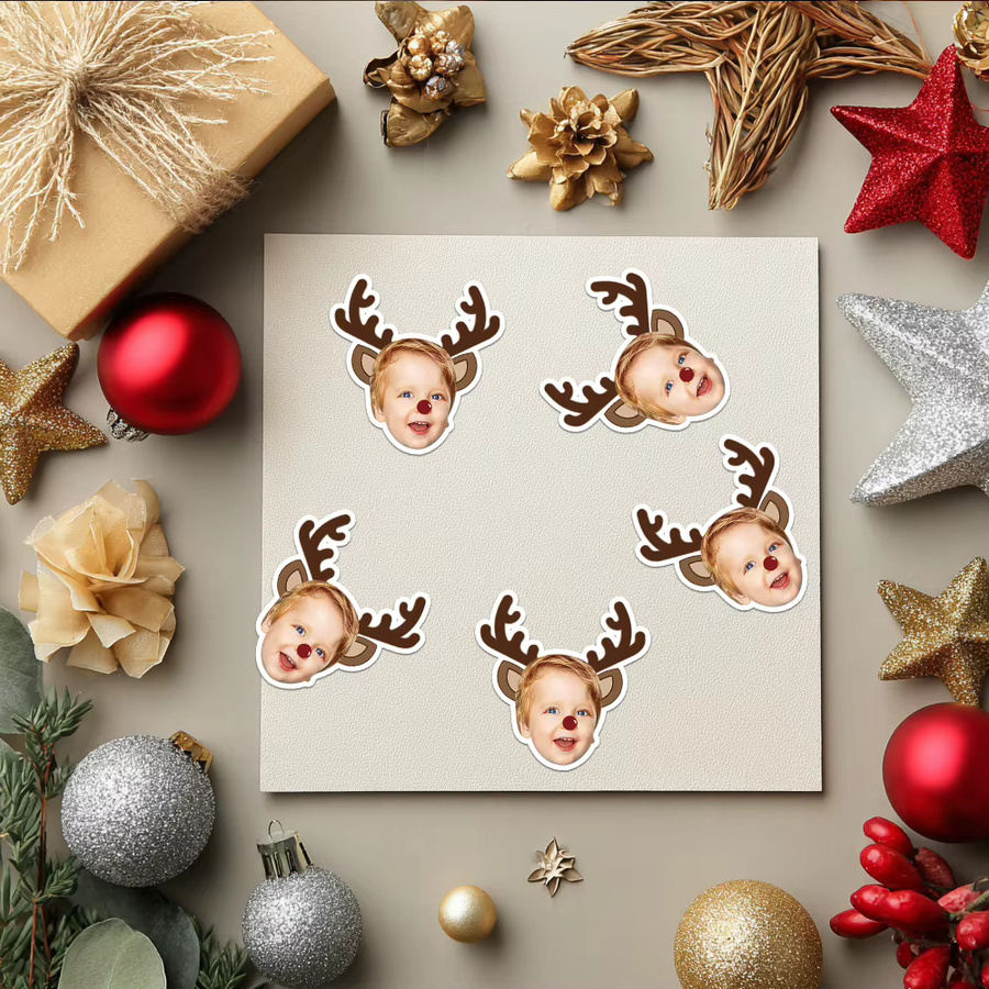WEIGAO Personalisierte Weihnachts-Fotosticker mit Rentier-Geweih, 25 Stück, Mehrfarbig - Bild 2