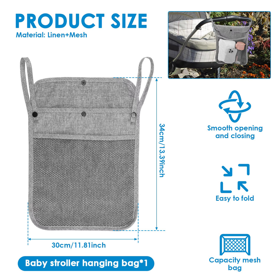 Willstar Baby Kinderwagen Organizer in Grau mit Doppel-Taschen und Mesh-Fächern - Bild 2