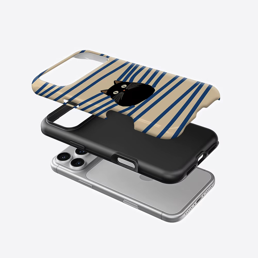 Aurea Case Matte Bumper MagSafe kompatible iPhone Hülle mit Spionierender Schwarzer Katze in Schwarz und Multicolour - Bild 2