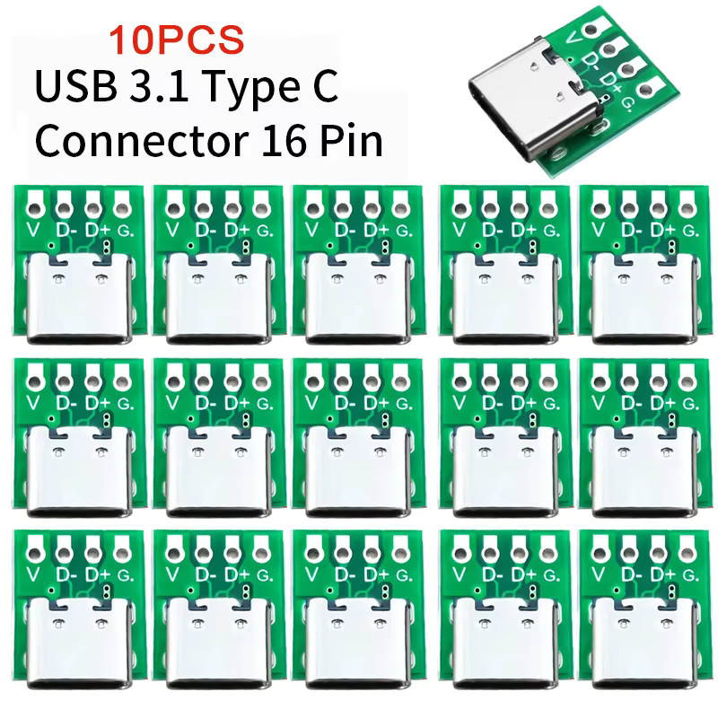 10 Stück USB 3.1 Typ C Stecker 16 Pin Test PCB Board Adapter in Grün für Datenleitung und Kabelübertragung - Bild 2