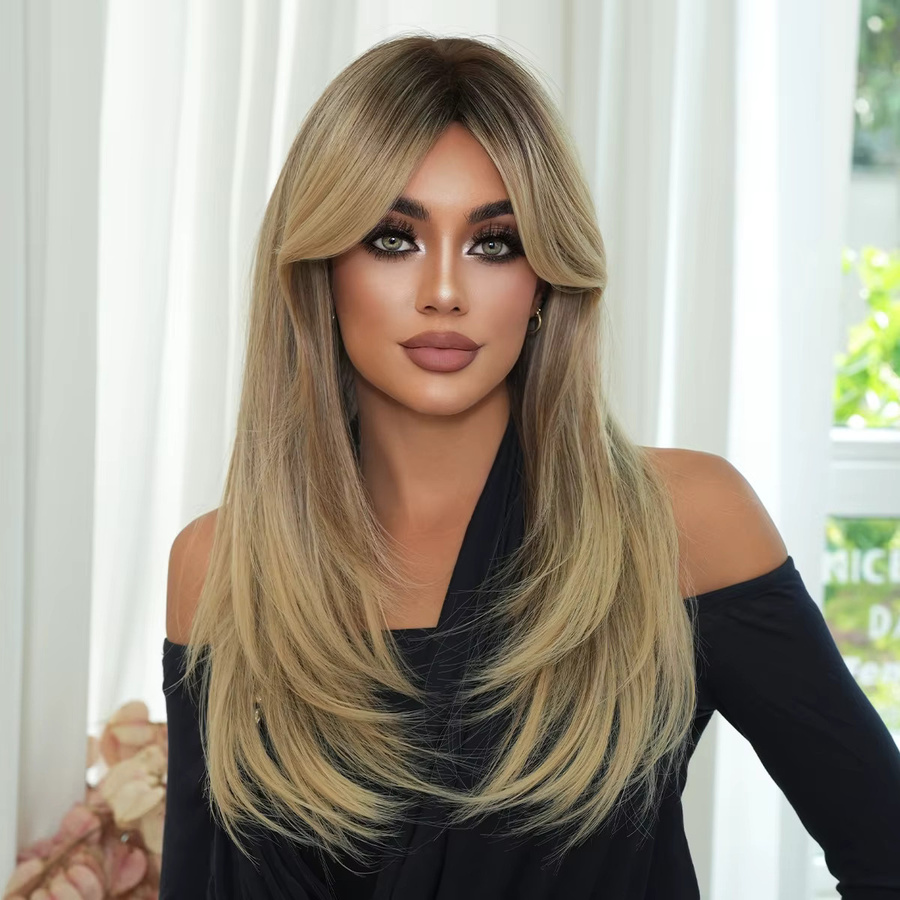 7JHH WIGS Perücke für Damen, aschblond, synthetisch, lang, glatt - Bild 2
