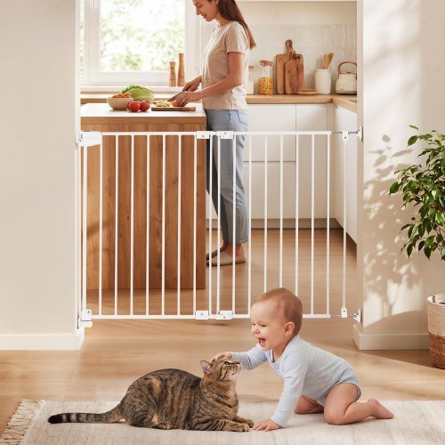 VEVOR Treppenschutzgitter aus Stahl, verstellbare Breite 67 cm bis 108 cm, Höhe: 71,5 cm, Weiß, Kinderschutzgitter mit Bohrset ohne Bodenstange für Treppen und Türrahmen - Bild 1