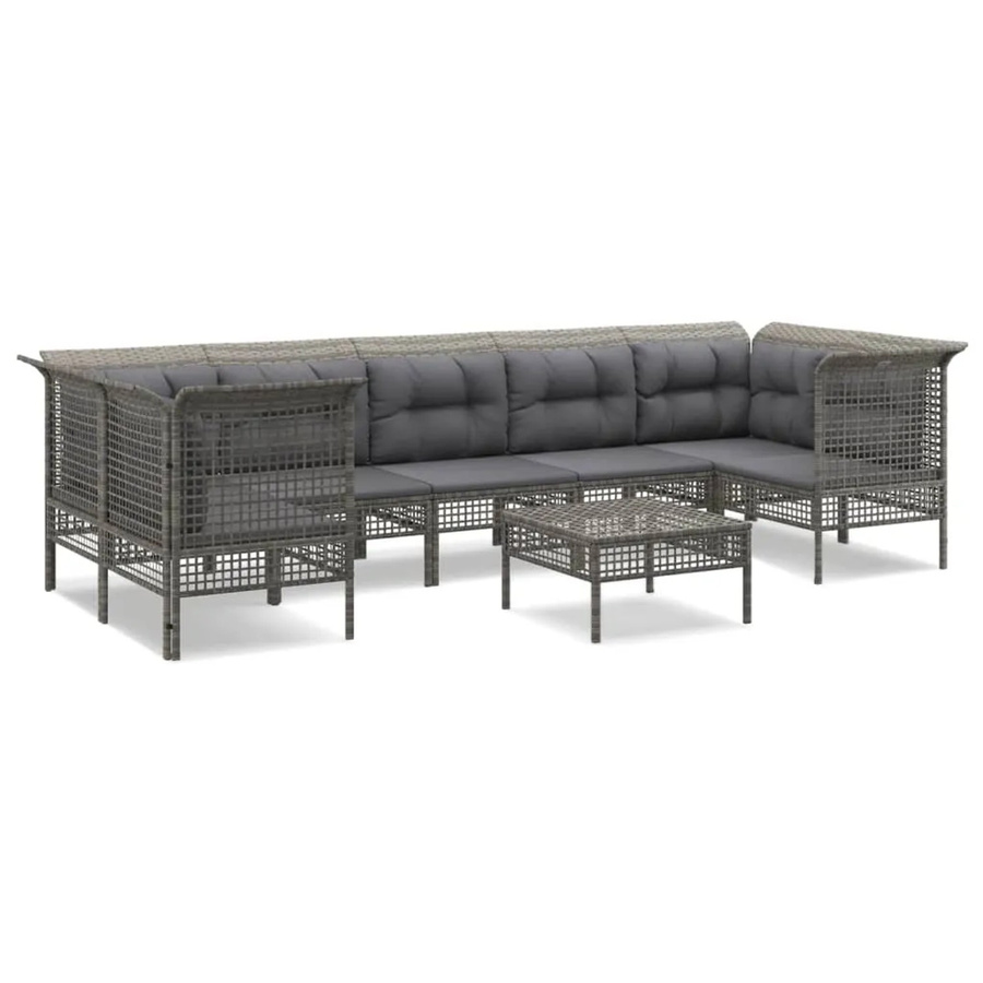 vidaXL 8-tlg Garten-Lounge-Set in Grau mit Kissen und Ottoman aus Poly Rattan und Metall - Bild 2