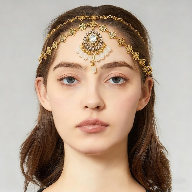DOUVEI Stirnband, Gold Farbe, Kreuz, Strass, Perlen, Damen - Bild 1