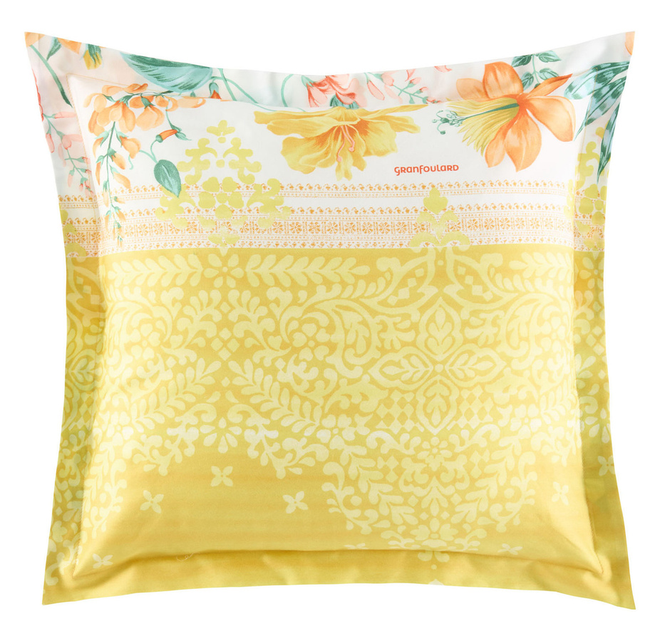 Bassetti Satin Kissenhülle CASABLANCA Gelb mit floralem Design aus Baumwolle - Bild 1
