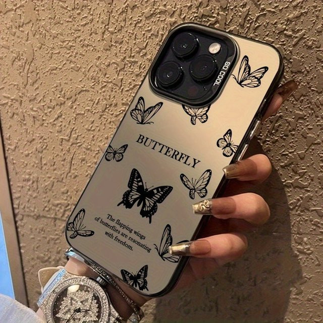 Schwarze iPhone Handyhülle mit Schmetterlingsmuster aus galvanisiertem Laser-TPU für Apple iPhone 17 16 15 14 13 12 11 Pro Max Plus Mini und andere Modelle - Bild 1