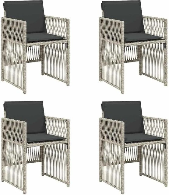 Furnicato Gartenstuhl aus PE-Rattan und Metall in Grau mit Armlehnen und Polsterung, stapelbar, B/T/H: 50 x 54 x 79 cm - Bild 1