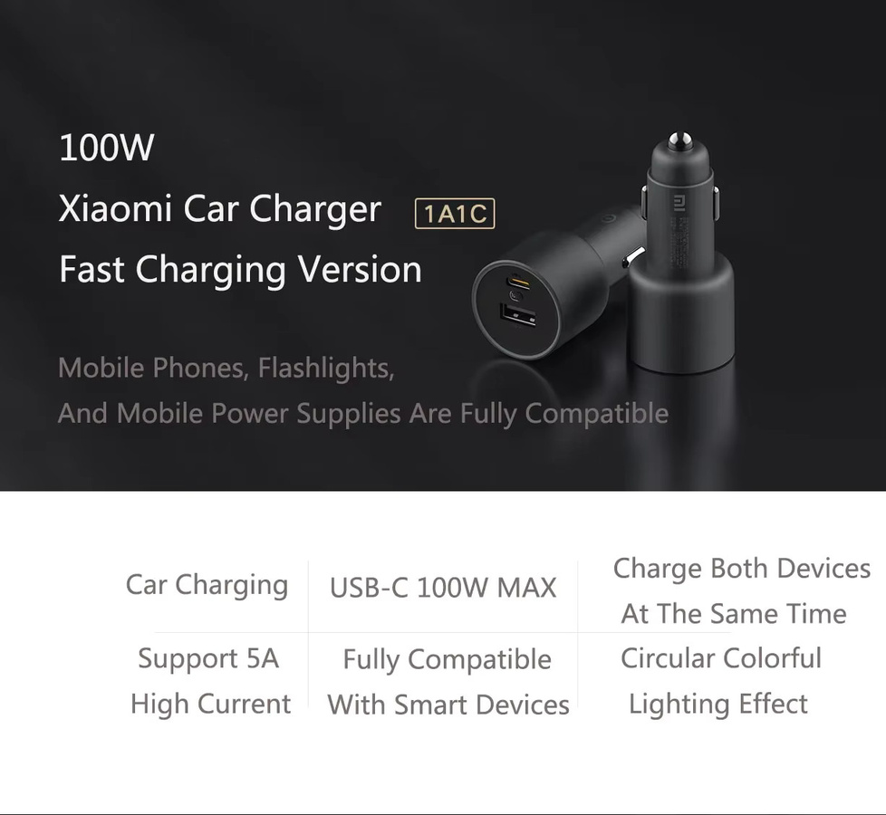 Xiaomi MIJIA 100W Auto-Ladegerät mit Dual USB-Ausgang USB-A und USB-C in Schwarz mit LED-Anzeige - Bild 4