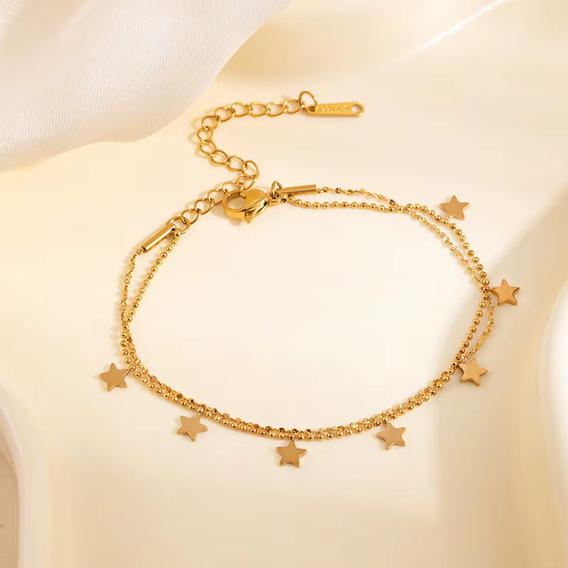 ANENJERY Armband, Edelstahl, Gold, Doppelschicht-Stern-Herz, Damen - Bild 1