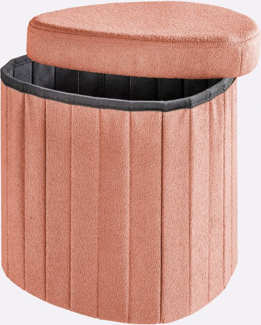 Hocker von Heine Home in Bouclé-Optik mit abnehmbarem Deckel, Farben Schwarz und Koralle, B/T/H: 37 x 41 x 36 cm - Bild 1